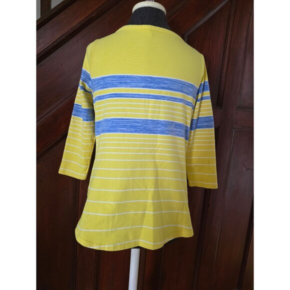 Talbots XS Yellow & Blue Striped 3/4 Sleeve Top - Picture 3 of 7
